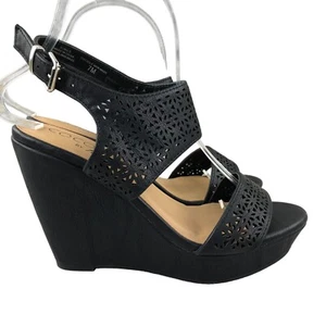 Coconuts by Matisse Women's Size 7M Black Perforated High Heel Wedge Sandals - Picture 1 of 12