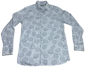 Ted Baker London Men's White Blue Flower Long Sleeve Shirt Size 4 Large - Picture 1 of 5