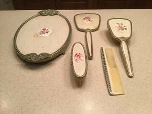 Vintage Ladies Dresser Vanity Set Brush Mirror Regent London 5 Pieces Pretty  - Picture 1 of 12