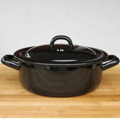 Riess Emaille Topf schwarz 18 cm Riesen Zwerge Kochtopf mit Deckel Bratentopf - Bild 1 von 2