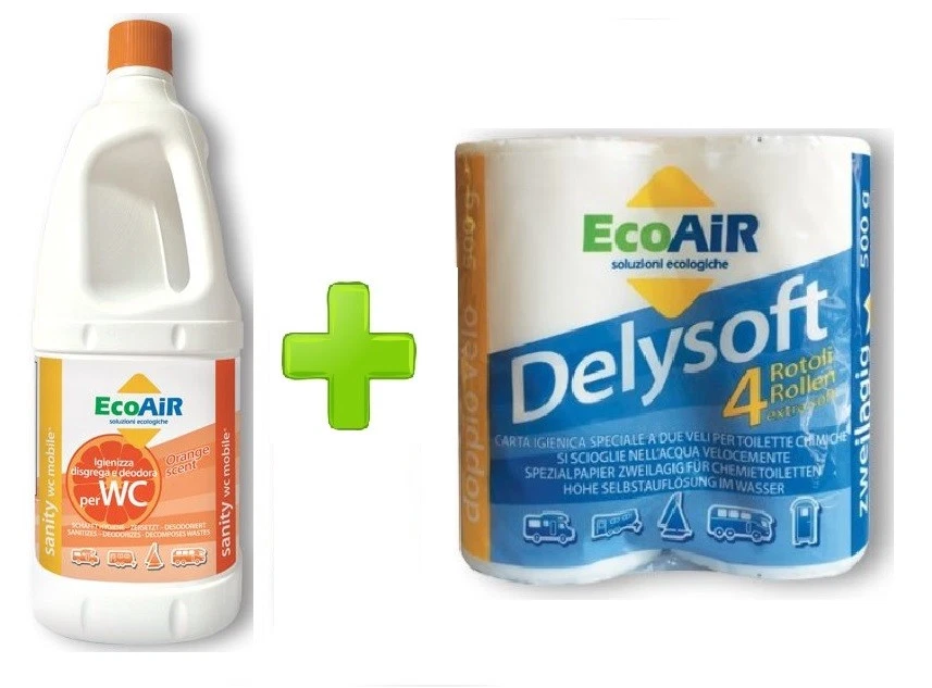 DISGREGANTE LIQUIDO SANITY ARANCIA 2 LITRI WC CAMPER + 4 ROTOLI CARTA IGIENICA - Immagine 1 di 1