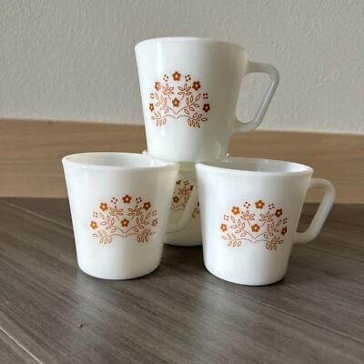 Vintage Pyrex Summer Impressions Flower Set 4 White Chocolate Milk Glass Mugs - Image 1 of 4