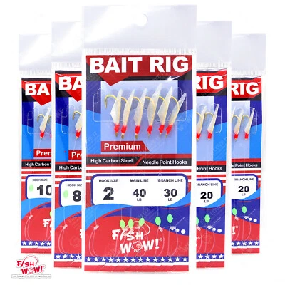 Fishing Sabiki Bait Rig w/ Fish Skin Piscatore 6 Gold hooks Size 2,4,6,8,10 lot  - Image 1 of 3