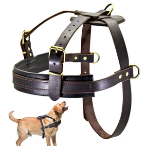 No Pull Dog Harness Heavy Duty Genuine Leather Training Vest Adjustable Pitbull - Picture 1 of 17