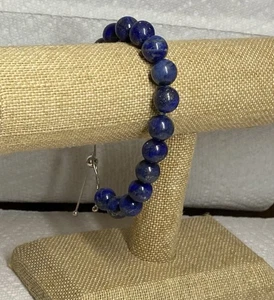 3/8” Wide Blue Lapis Beads Chain Slide Bracelet, Signed 925, Vintage - Picture 1 of 7