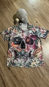Camicia uomo Skull Psycho Blend manica corta con bottoni XL setosa liscia leggera - Foto 1 di 8