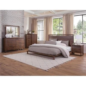 Bowery Hill Modern 4-piece King Size Mocha Brown Wood Bedroom Set - Picture 1 of 14