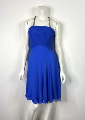 Vestido De Colección Versace Azul Seda Cristal Correa IT42 Foto 1 de 4