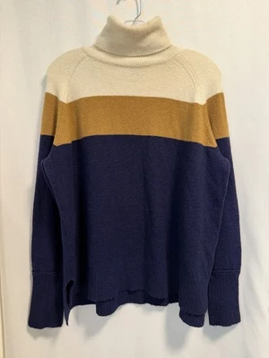 J.Crew | Wool Alpaca Turtleneck Sweater Supersoft Yarn Navy White Tan - Medium - Image 1 of 4