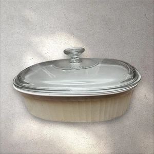 Corning French White F-2-B French Bisque Brown Casserole Oval 2.8 L  & Pyrex Lid - Picture 1 of 21