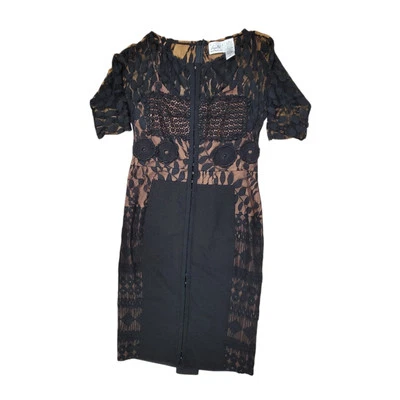 ANTHROPOLOGIE Byron Lars Size 6P Lace Carissima Sheath Pencil Dress Black Floral - Image 1 of 4