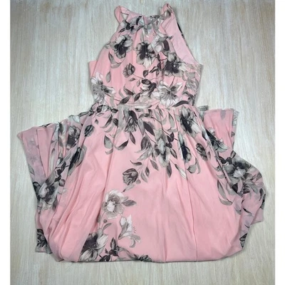Eliza J Pink Floral Halter Chiffon Overlay Romantic Garden Party Maxi Dress 12 - Image 1 of 4