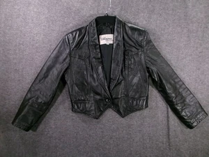 Vintage Wilsons Lederjacke Damen 14 Schwarz Cropped Western Blazer 80er Korea - Bild 1 von 13