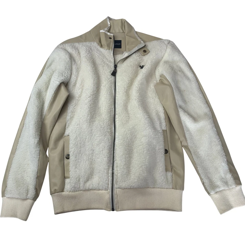 Jaqueta feminina Emporio Armani forrada de lã couro sintético bege P - Imagem 1 de 4