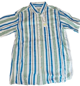 Neu mit Etikett Izzue kurzärmliges Herrenhemd gestreift Größe Large/4, blau grün - Bild 1 von 7