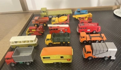  14 Vintage  70s Matchbox Trucks Lorries caravan dust cart tipper bus rare  vgc - Image 1 of 4