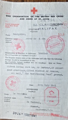 Guernsey U.K. Red Cross 1941 to Guernsey & return with Coupon Reponse cachet - Image 1 of 3