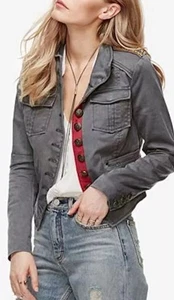 NWOT Women XS Free People Gray/Burg Epaulettes Officer's Jacket Military JACKET - Picture 1 of 3