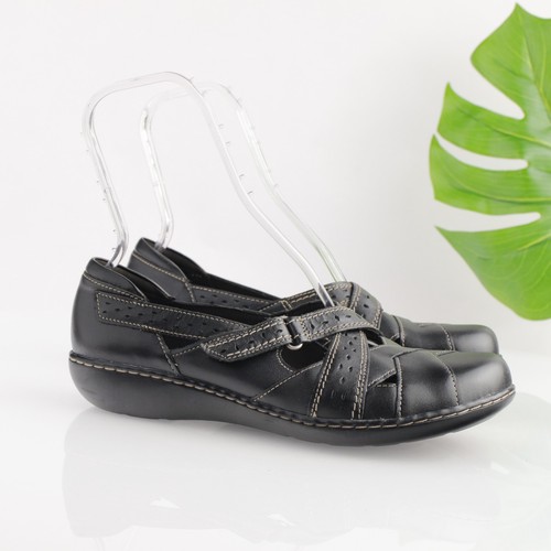 Mocassino donna Clarks Ashland Spin Q taglia 11 LARGO pelle nero scarpa comoda piatta