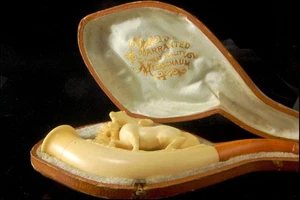 ANTIKE MEERSCHAUM HAND PFERD GESCHNITZTE PFEIFENBOX LT - Bild 1 von 6