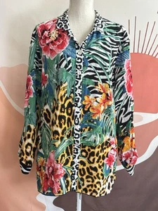 John Mark Top Damen Gr. XL Tropical Palm Floral Animal Print Reise Freizeit - Bild 1 von 13