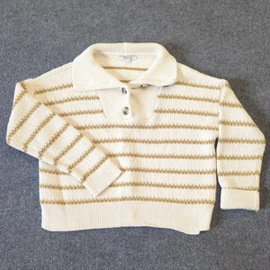 Madewell Chunky Knit Striped Sweater Fisherman Ivory Mustard Women's Medium - Picture 1 of 9