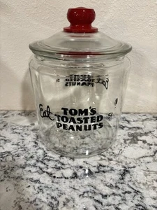 Barattolo vetro arachidi tostate vintage da banco Eat Tom's 5 centesimi coperchio rosso in rilievo - Foto 1 di 19