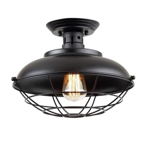 Industrial Flush Mount Ceiling Light, Upgrade Vintage Rustic Metal Cage E26 C... - Picture 1 of 7
