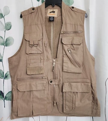HUMVEE Safari Photographer Vest Men's Size  S/M Beige Khaki Pockets Utility - Image 1 of 4