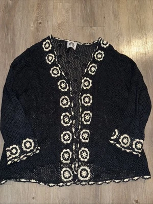 Cárdigan Suéter Storybook Tejido Mujer Talla 3XL Tejido Abierto Botón Blanco y Negro Foto 1 de 4