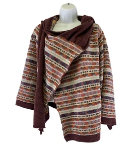 MOTH Anthropologie Wool Cardigan Wrap Hooded Pattern One Sleeve Shrug Medium - Picture 1 of 12