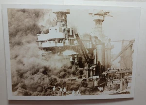 1941 Pearl Harbor Original Photo USS Maryland Oklahoma on Fire B/W 5 x 7 RRP 824 - Picture 1 of 6