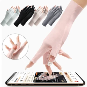 Ice Silk Half Fingers Gloves Thin Breathable Fingerless Gloves Solid Color US ღ - Picture 1 of 24