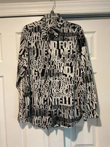 Moschino Vintage Signature Graffiti Men’s Black White Dress Shirt Top Y2K sz M - Picture 1 of 10
