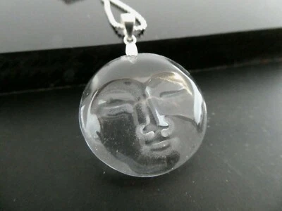  Rock Crystal Clear Quartz MOON Gemstone Sterling Silver 925 Pendant Necklace  - Image 1 of 4