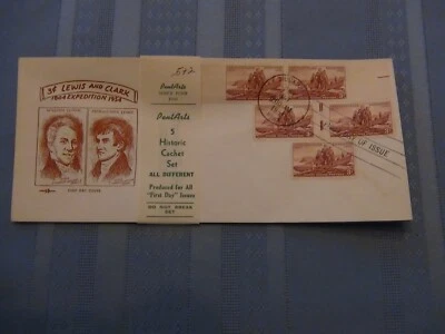 US # 1063 Lewis and Clark 3C Set Of 5 Pent Arts Cachet Unadd FDC W/Label  #10  - Image 1 of 4
