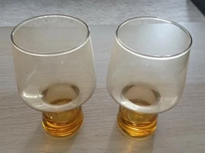 Vintage Set of 2 Amber Colored Drinking Cocktail Tumbler Wine Glasses Heavy Base - Picture 1 of 2