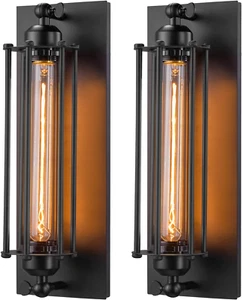 Industrial Black Wall Sconces Antique Light Fixtures Indoor & Outdoor Lamp 2Pack - Picture 1 of 10