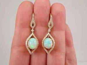 14K Yellow Gold Plated 1.90Ct Oval Lab Created Fire Opal Drop Wedding Earrings - Picture 1 of 5
