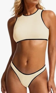 NEW Saodimallsu Women's Cutout High Neck Color Block Bikini Set Size Medium - Picture 1 of 2