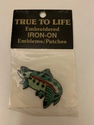 True To Life Embroidered Iron-on Vintage Trout Patch / Emblem  NOS ~ Fishing - Image 1 of 3