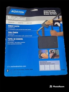 Norton 07660747820 Metal Sand Sheet, 11"x 9"~3 Grits, Fine 150~Med 100~Coarse 80 - Picture 1 of 2