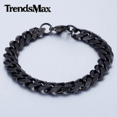 Brazalete de cadena cubana con bordillo de acero inoxidable tono negro de 9 mm de ancho 7/8/9" al por mayor Foto 1 de 4