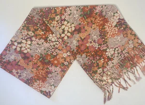 True Religion Cotton Fringe Scarf 53 X 10 Floral Pink Orange Purple Retro - Picture 1 of 3
