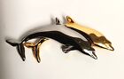 Vtge Liz Claiborne Signed LC 3" Dolphin Brooch Scarf Pin Gold And Silver Tone 