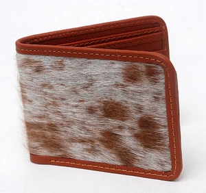 Cow hide Leather Men Bifold Purse Luxury HAIR ON Leather Card Holder Wallet-102 - Picture 1 of 3