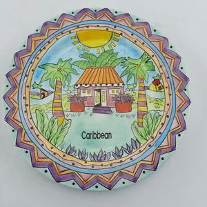 Caribbean Island Rare Collector Plate 8 Inches, Vintage, Palm Trees Sun Colorful - Picture 1 of 5