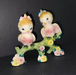 HTF Norcrest Japan Anthropomorphic Yellow Pink Birds On Branch Flowers Ceramic - Picture 1 of 7