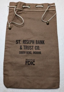 VTG CANVAS PULL STRING TOP BANK BAG ST JOSEPH BANK & TRUST CO SOUTH BEND INDIANA - Picture 1 of 6
