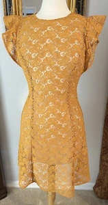 Michael Kors Mustard Yellow Baby Doll Lace Mini Dress bathing Suit Cover Up 4 - Picture 1 of 17